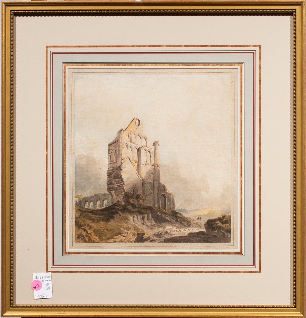 Watercolor, After John Varley: After John Varley (British, 1778-1842), Ruins of a Church, 1809, watercolor, dated lower right and lower right margin, overall (with frame): 21.75"h x 21"w