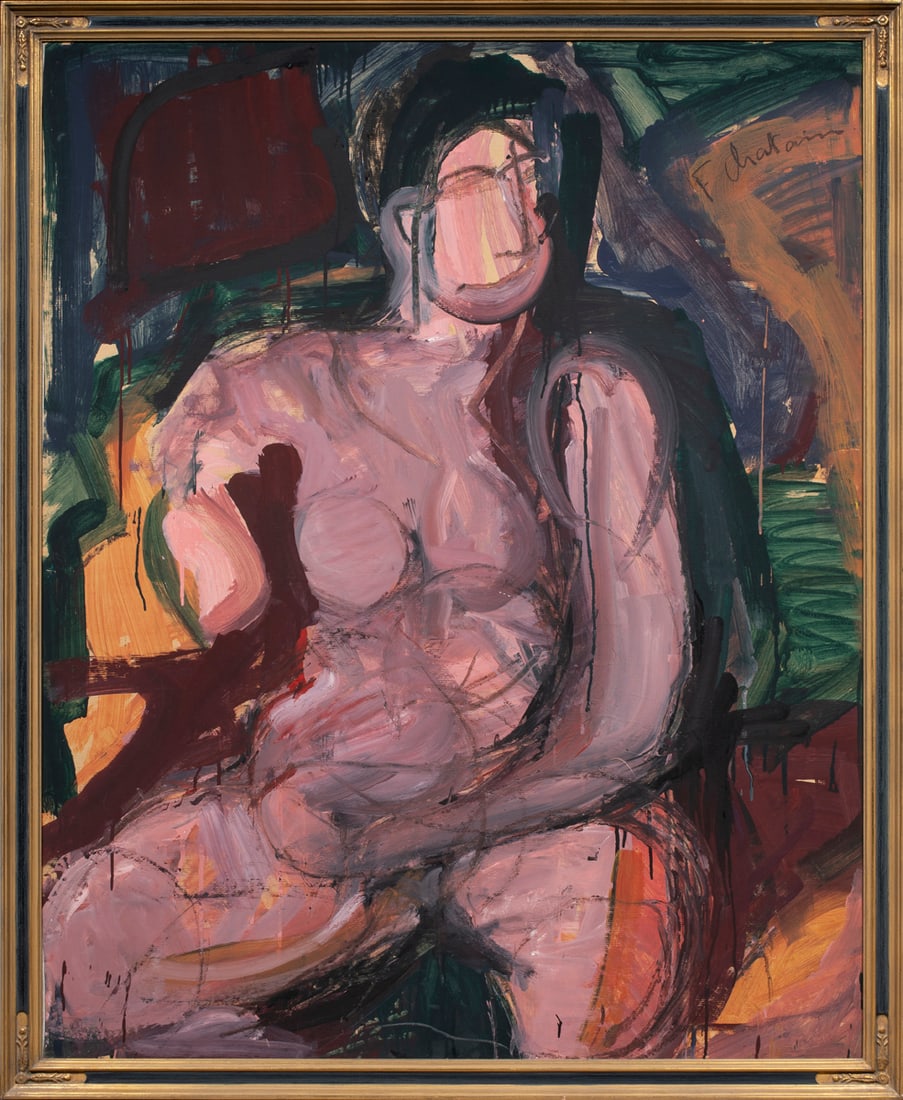 Painting, American School (20th century): American School (20th century), Abstract Nude, oil on canvas, signed indistinctly upper right, overall (with frame): 49.75"h x 40.75"w