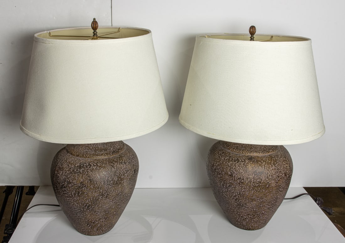 A pair of Contemporary lava glazed pottery table lamps (1 of 1)