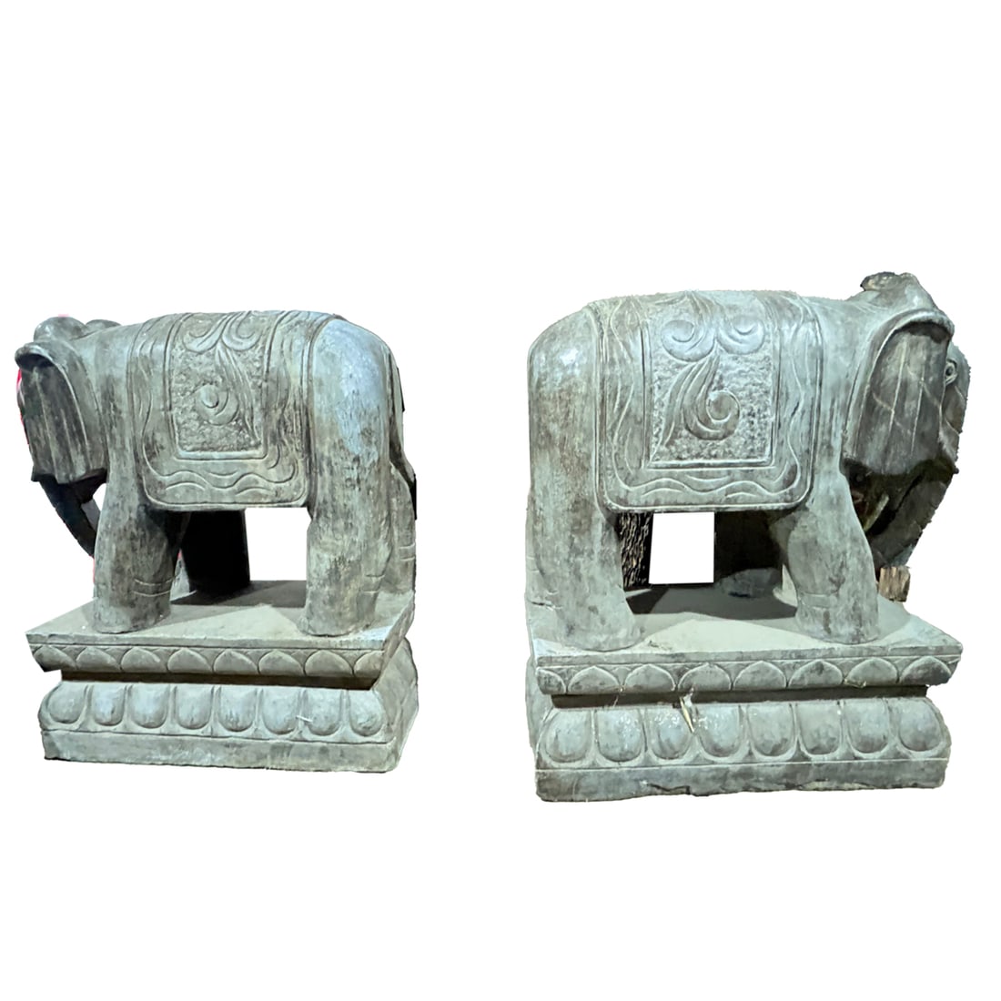 A Pair of Burmese carved stone elephants (1 of 1)
