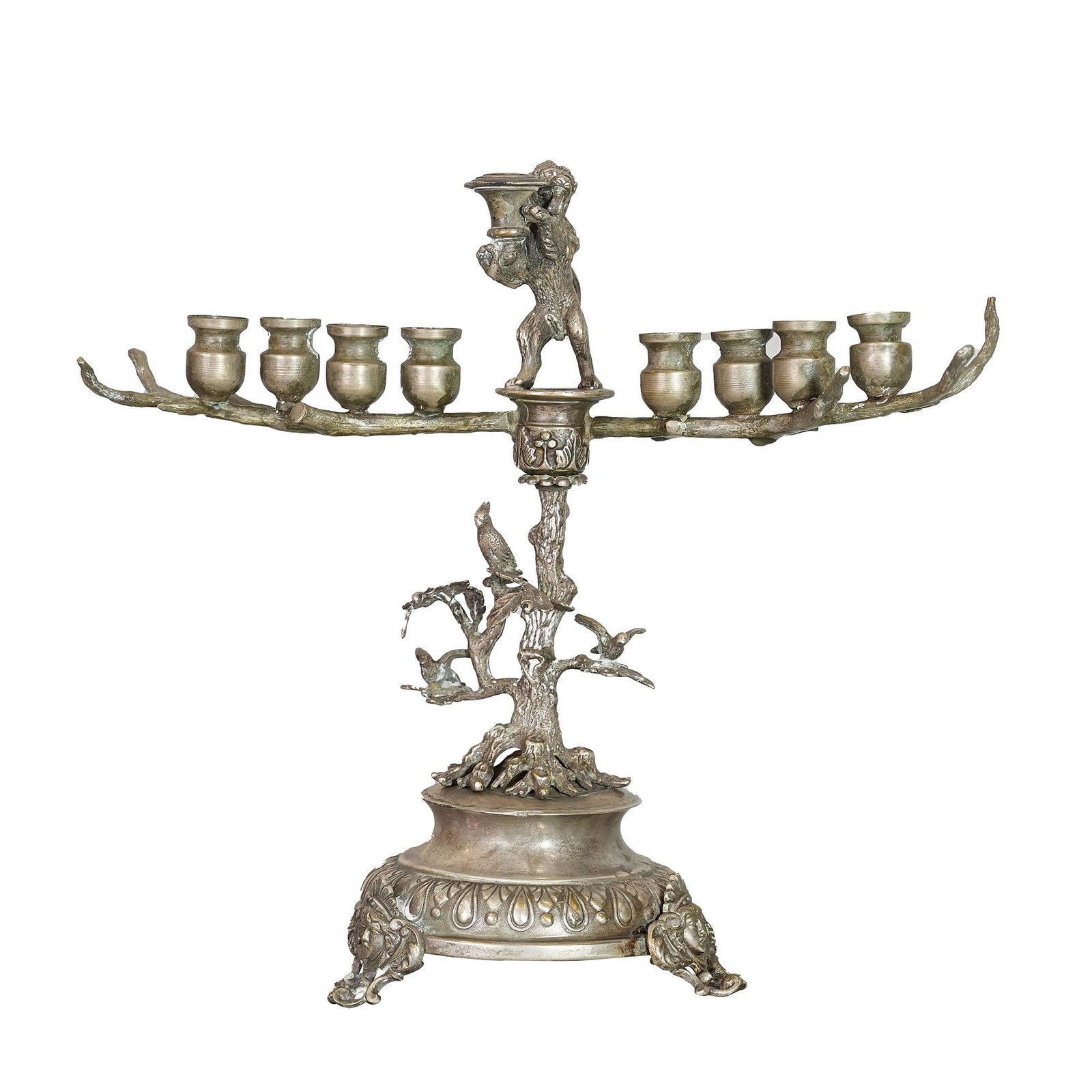 Judaica Lion of Judah Figural Menorah German, 19th Century: Lion of Judah figural menorah German, 19th Century, Judaica. 10.83"h x 12.2"w (27.5 x 31 cm) Provenance: Judaica collection from Abe Wintner, Los Angeles. Abe Wintner is one of America's top 100 colle