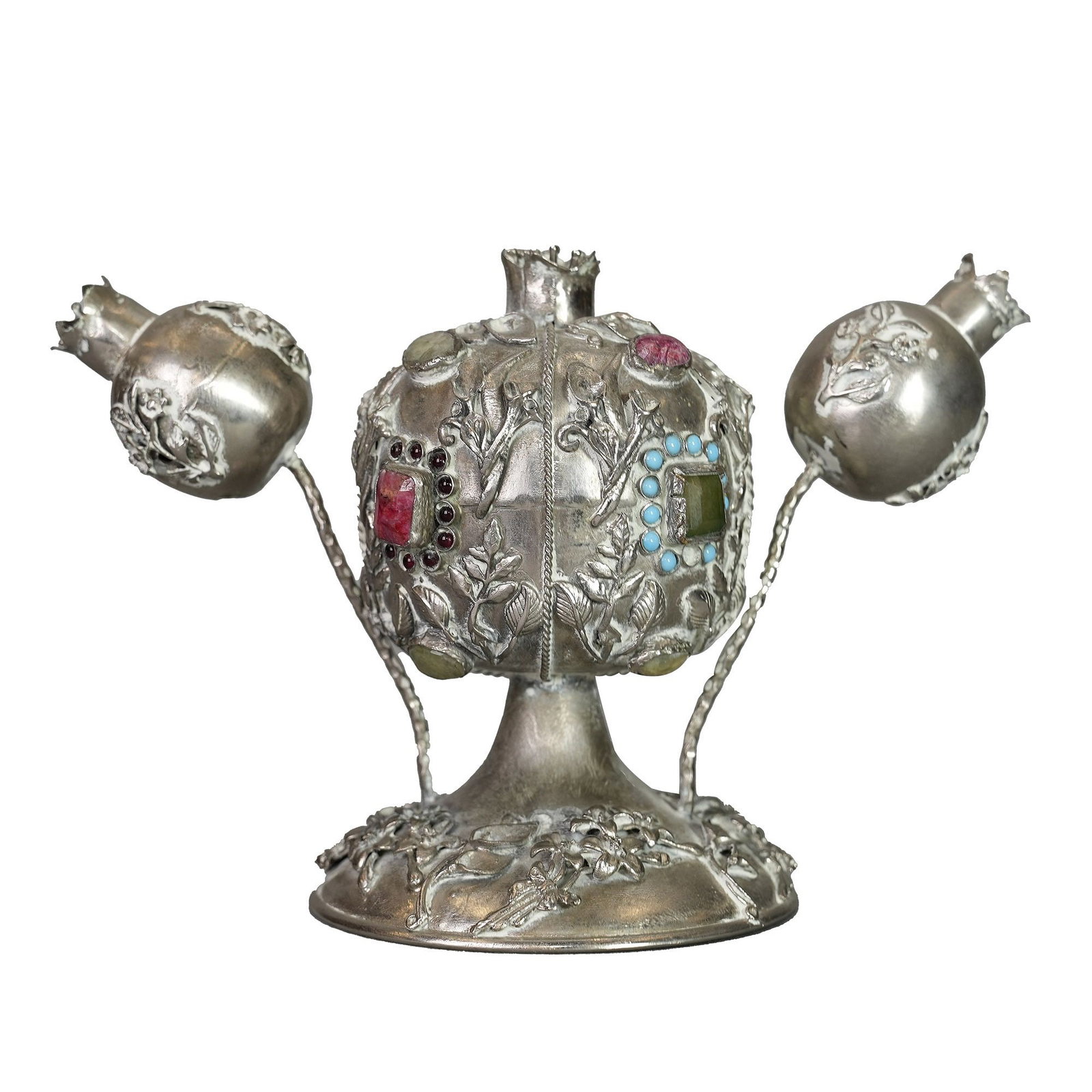Judaica Silver Pomegranate Inset with Stones, 1920: Silver pomegranate Inset with stones, 1920, Judaica. 5.12"h x 7.87"w (13 x 20 cm) Provenance: Judaica collection from Abe Wintner, Los Angeles. Abe Wintner is one of America's top 100 collectors.