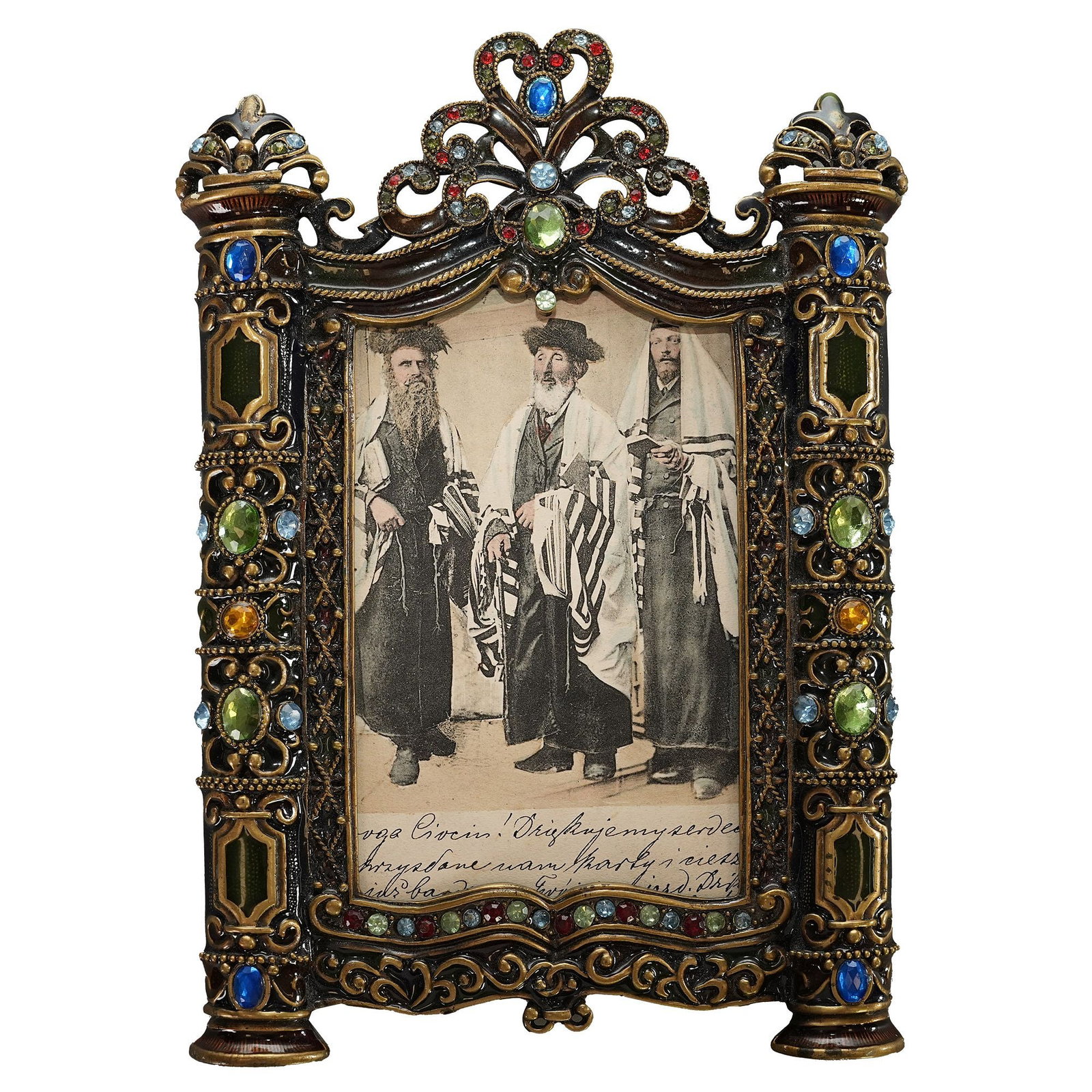 Small Jeweled Picture Frame of three Rabbis, Judaica : Small Jeweled Picture Frame of three Rabbis, Judaica. 7.09"h x 5.12"w (18 x 13 cm) Provenance: Judaica collection from Abe Wintner, Los Angeles. Abe Wintner is one of America's top 100 collectors.