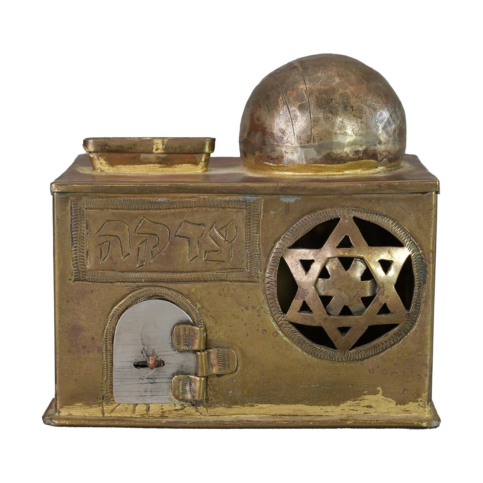 Judaica Charity Box in Kever Rachel Style, 1920: Charity box in Kever Rachel style, 1920, Judaica. 4.13"h x 4.53"w x 2.64"l (10.5 x 11.5 x 6.7 cm) Provenance: Judaica collection from Abe Wintner, Los Angeles. Abe Wintner is one of America's top 100 