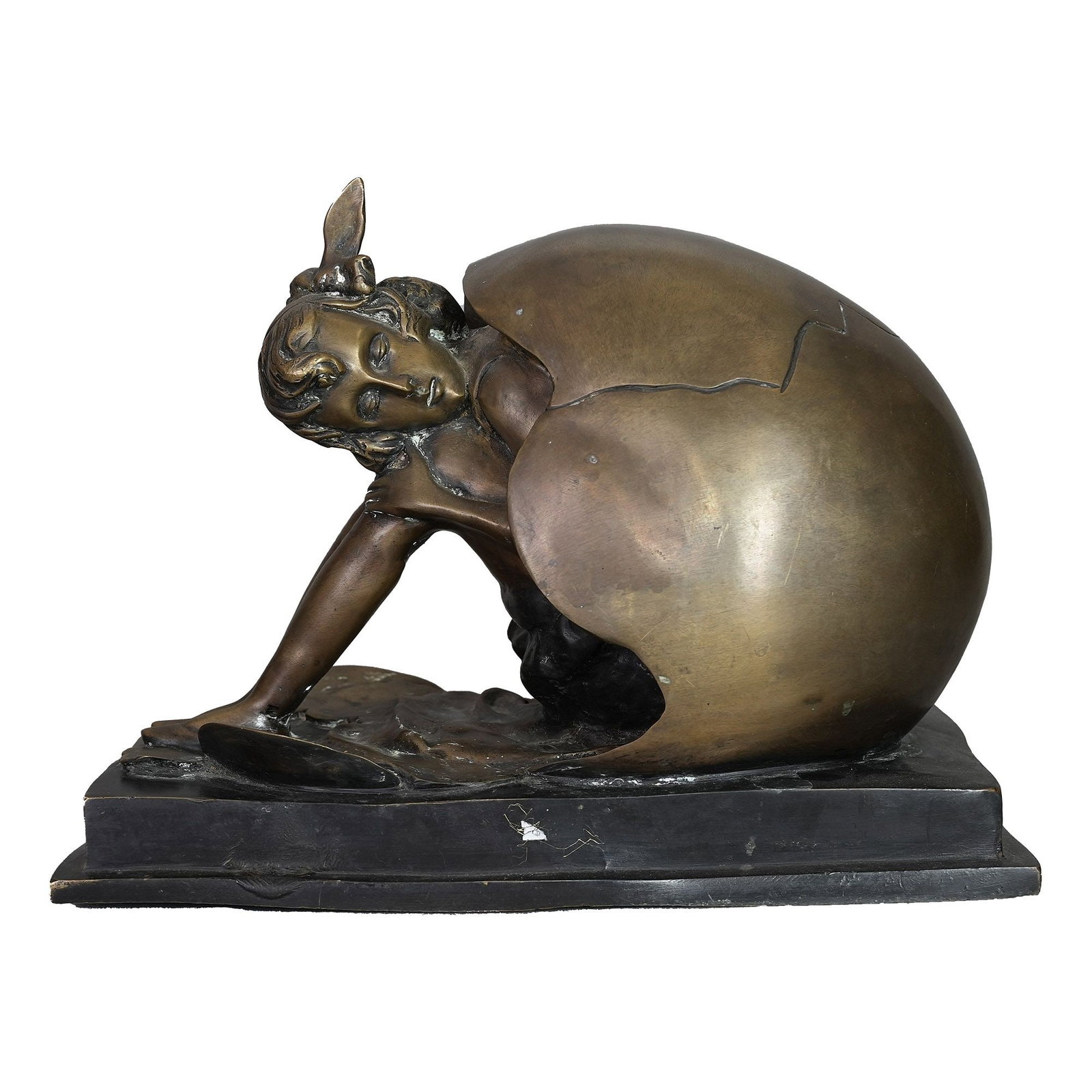 Sculpture, Zach Bruno (American 1891-1935),' Emerging from Egg' Bronze: Zach Bruno (American 1891-1935),' Emerging from Egg' Bronze, Judaica. 11.02"h x 14.17"w x 8.66"l (28 x 36 x 22 cm) Provenance: Judaica collection from Abe Wintner, Los Angeles. Abe Wintner is one of A