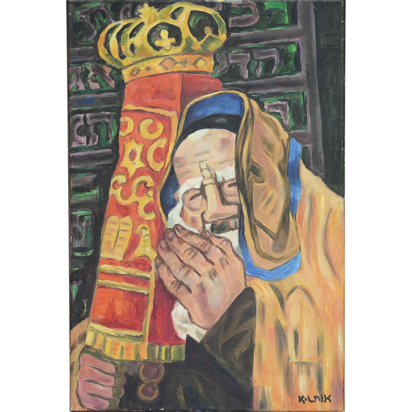 Painting, Arthur Kolnik (Polish, 1890-1972), Judaica : Arthur Kolnik (Polish, 1890-1972),The Rabbi, oil on canvas, signed lower right, 23.62"h x 15.75"w (60 x 40 cm) Provenance: Kestenbaum Auction 1999; Swann Auction 1986; Judaica collection from Abe Wint