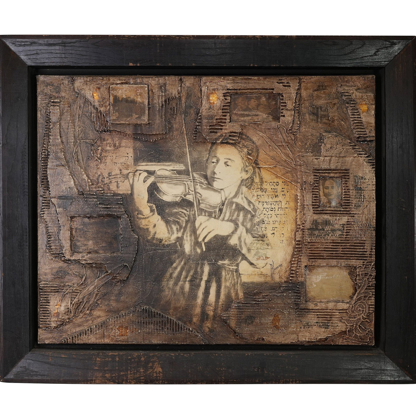 Painting, Alain Kleinmann (French, B.1953): Alain Kleinmann (French, b.1953), Violinist, oil and mixed media on canvas, signed lower right, image: 25.59"h x 31.5"w (65 x 80 cm), overall (with frame): 32.28"h x 38.58"w (82 x 98 cm) Provenance: J