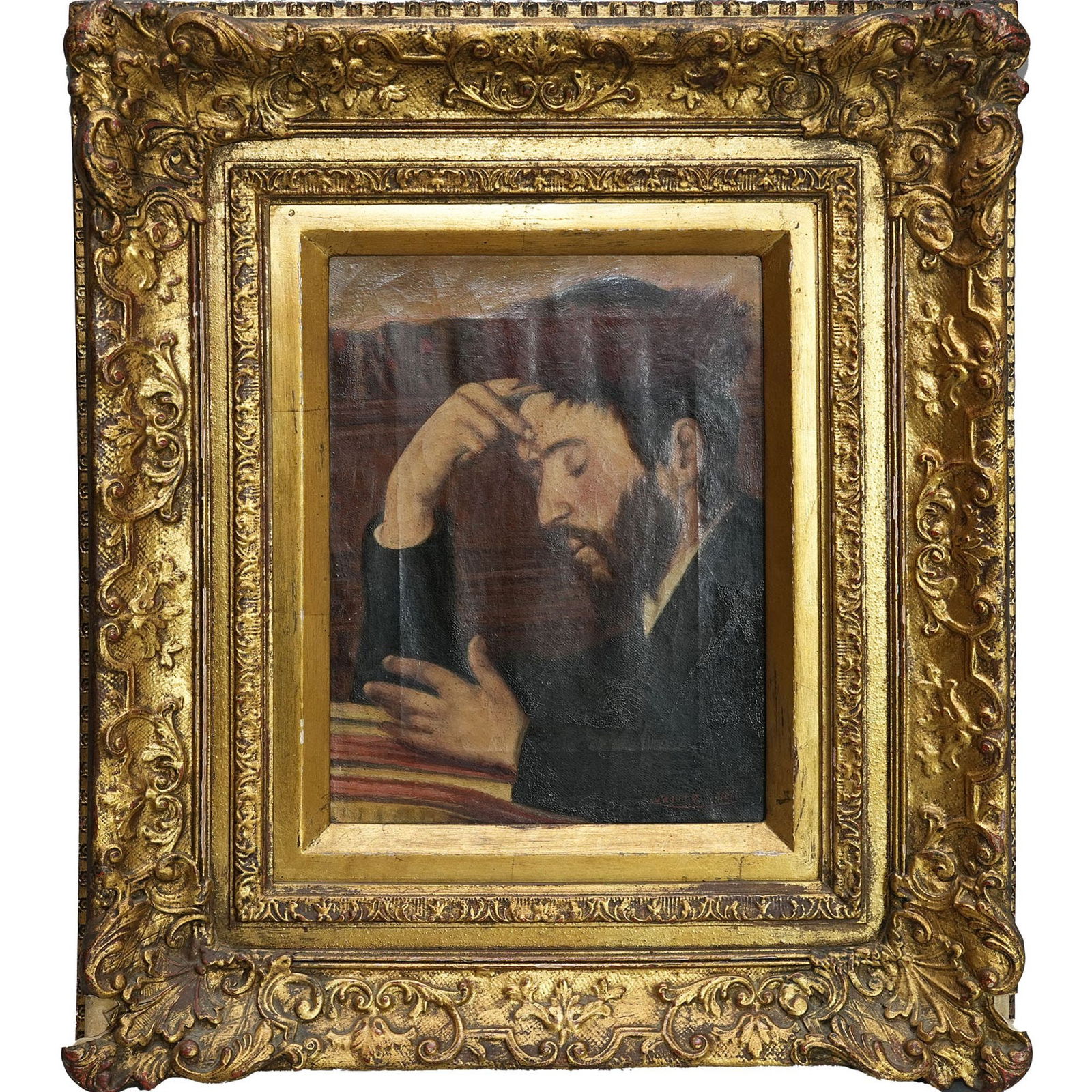 Painting, Seymour Rosenthal (American 1921-2007), Judaica : Seymour Rosenthal (American 1921-2007), Portrait of a Chasidic Rabbi, Circa 1920, oil on canvas, signed lower right, image: 11.42"h x 8.46"w (29 x 21.5 cm), overall (with frame): 21.26"h x 17.32"w (54