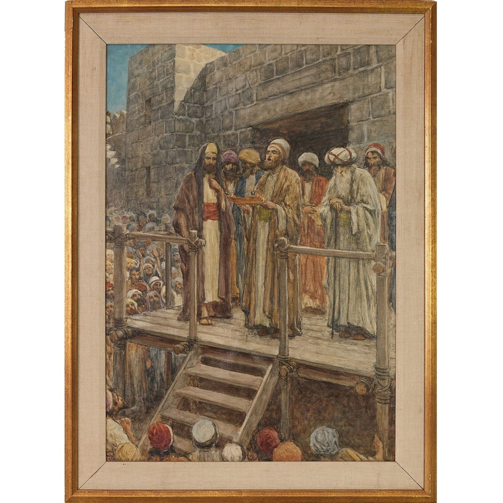 Painting, William Henry Margetson (British, 1861-1940), Judaica : William Henry Margetson (British, 1861-1940), Secen from the Bible, oil on canves, signed lower left, image: 26.38"h x 18.11"w (67 x 46 cm), overall (with frame): 31.89"h x 23.23"w (81 x 59 cm) Proven