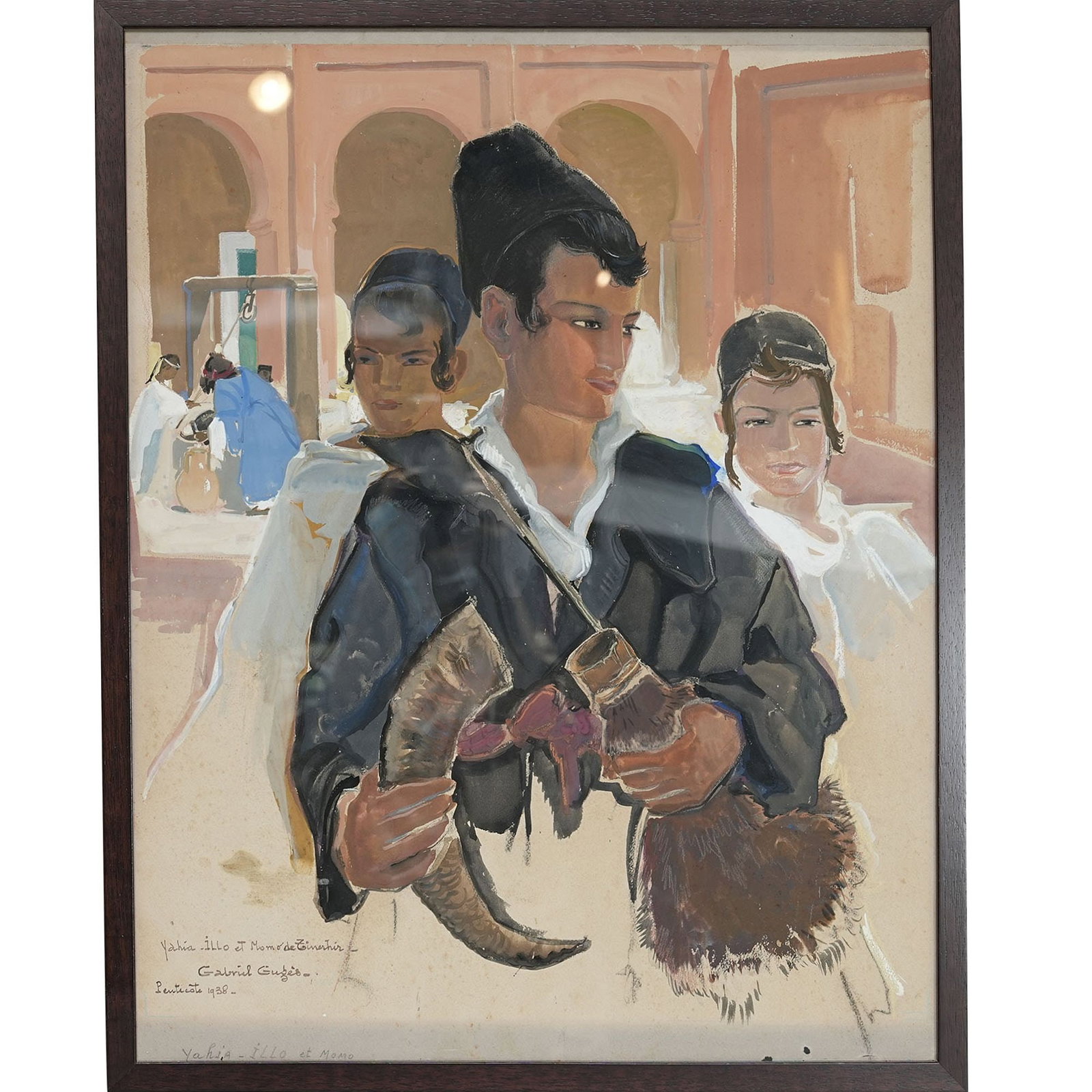 Painting, Yahia Illo : Yahia Illo, 'Israeli Boys', watercolor, signed lower left, overall (with frame): 25.98"h x 20.87"w (66 x 53 cm) Provenance: Judaica collection from Abe Wintner, Los Angeles. Abe Wintner is one of Amer