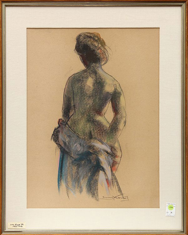 Framed charcoal and pastel on paper, Voluptuous W: Framed charcoal and pastel on paper, Voluptuous Woman, by Emil Jean Kosa Jr. (French/Californian, 1903-1968), sight: 24''h x 17.75''w, overall: 31.5''h x 25.25''w