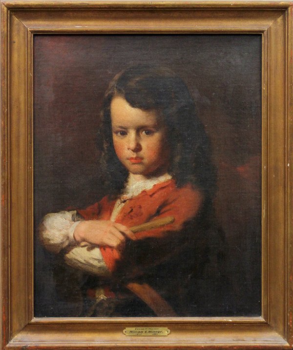 Painting, William E. Winner, Portrait of a Young : Framed oil on canvas, Portrait of a Young Boy with a Hoop, by William E. Winner (American, 1815-1883), canvas: 21"h x 17"w, overall: 28"h x 21.75"w