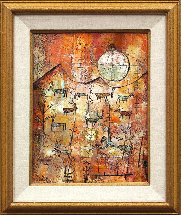 Framed oil and mixed media on 300 lb: Framed oil and mixed media on 300 lb. watercolor paper, "Gentle Intruder," 1958, by Howard Schleeter (American, 1903-1976), signed "HB Schleeter" and dated "'58" lower left, label verso, sight: 17.5"h
