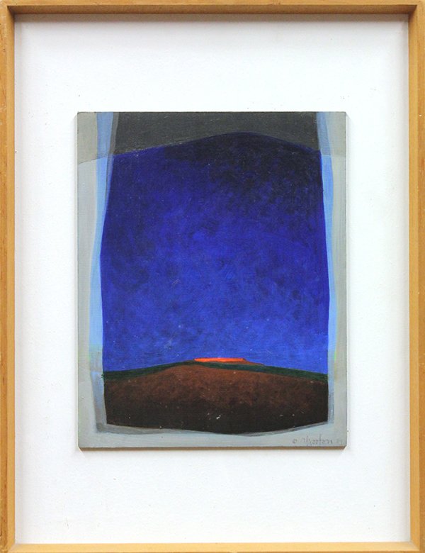 Painting, Robert Hooton, Rio Grande Mesa #7: Framed acrylic on board, "Rio Grande Mesa #7," 1987, by Robert Hooton (American, b.1917), signed and dated lower right, accompanying article about Hooton verso, board: 10"h x 8"w, overall: 16.75"h x 1