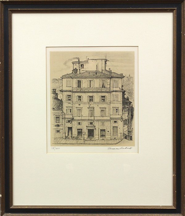 Lithograph, Norman Rockwell, The House: Framed lithograph, "The House," 1971, by Norman Rockwell (American, ), pencil signed and numbered edition of 200 within lower margin, image: 13.25"h x 11.75"w, overall: 30.5"h x 26"w
