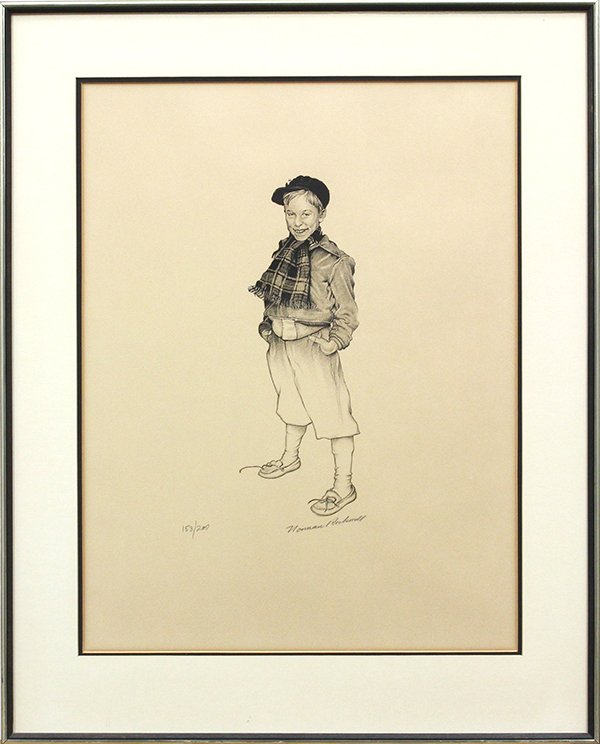 Lithograph, Norman Rockwell, Jerry: Framed lithograph, "Jerry," 1971, by Norman Rockwell (American, 1894-1978), pencil signed and numbered edition of 200 within lower margin, paper: 26"h x 20"w, overall: 30.5"h x 25"w