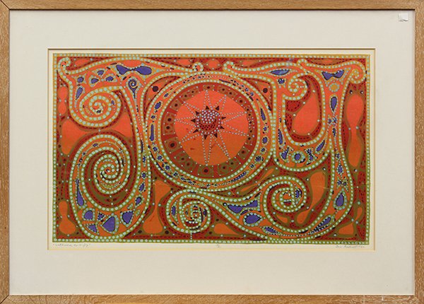 Silkscreen, Dorr Bothwell, Abstract: Framed silkscreen, "Watchword #4," 1962, by Dorr Bothwell (American, 1902-2000), pencil signed, titled, and numbered edition of 25 within lower margin, image: 13.25"h x 22.25"w, overall: 21.5"h x 30"w