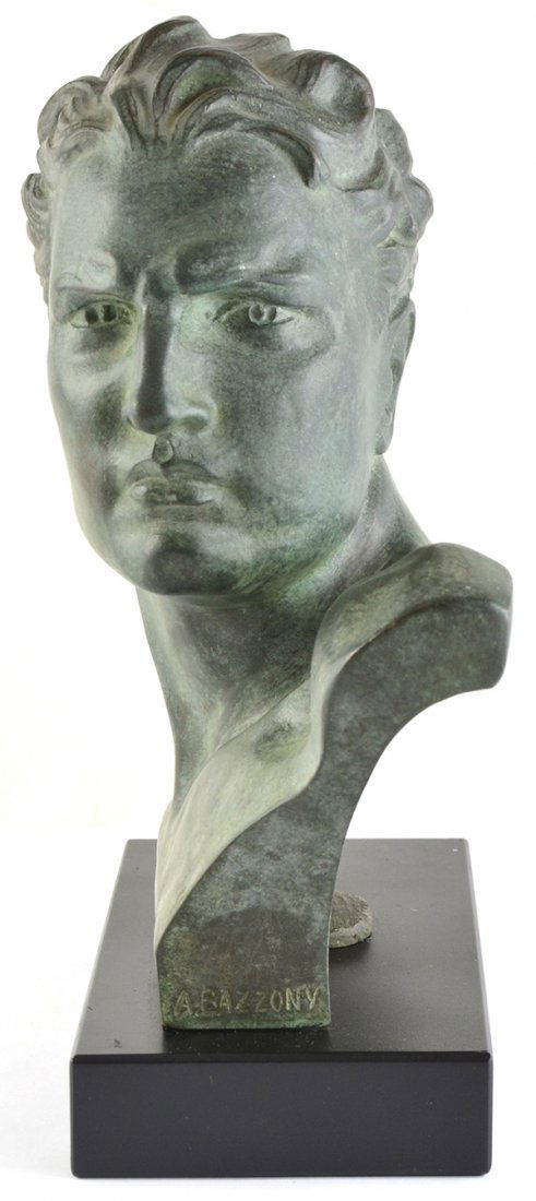 Bronze sculpture, Bust of a Man, Alberto Bazzoni: Bronze sculpture, Bust of a Man, by Alberto Bazzoni (Italian, 1889-1973), signed lower right, foundry inscribed "Etling Paris" lower back, overall: 9"h x 7.5"w x 3.75"d