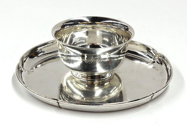 Two American sterling silver table accessories: Two American sterling silver table accessories including a Tiffany & Company small pedestal bowl, 1907-1947, MAD script monogram, 2.25"h x 4.25" diam., 5.48 troy oz.; together with The Kalo Shop, Chic