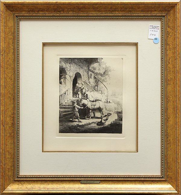 Etching, European Village Scene: Framed etching, European Village Scene, Continental School (19th/20th century), unsigned, overall: 24"h x 23"w