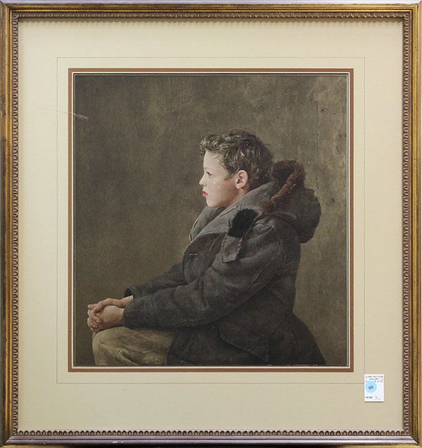 Collotype, after Andrew Wyeth, Nicholas: Framed collotype, "Nicholas," after Andrew Wyeth (American, 1917-2009), from the portfolio of ten color collotypes titled "Ten Color Reproductions of Paintings by Andrew Wyeth", 1956, printed at Trito