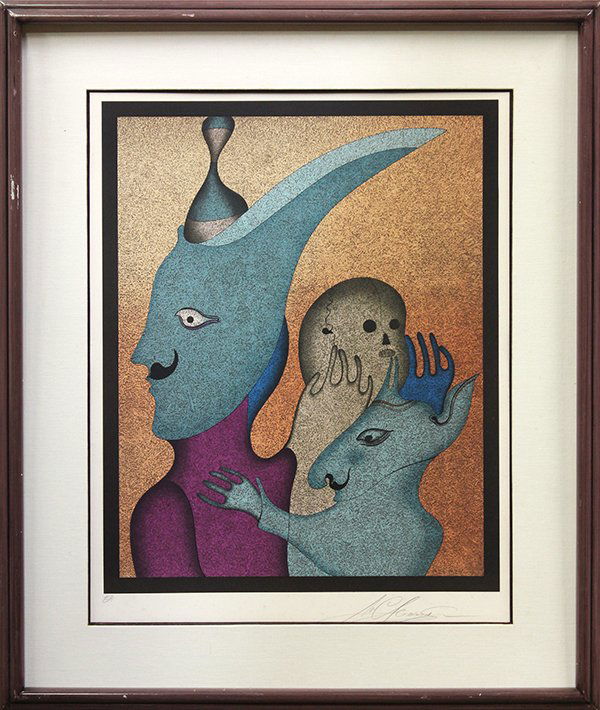 Lithograph, Mihail Chemiakin, Russian: Framed lithograph, Dream Sequence, by Mihail Chemiakin (Russian, b. 1943), pencil signed lower right, pencil inscribed E.A. lower left, one bears Austin Galleries certificate of authenticity verso, la