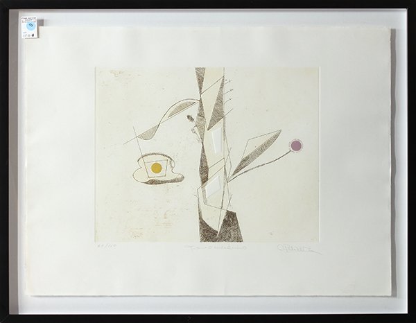 Etching with embossing, Amelia Peláez: Framed etching with embossing, Abstract Composition, by Amelia Peláez (Cuban, 1896-1968), signed in pencil lower right, from an edition of 150, overall: 26.75"h x 34.25"w