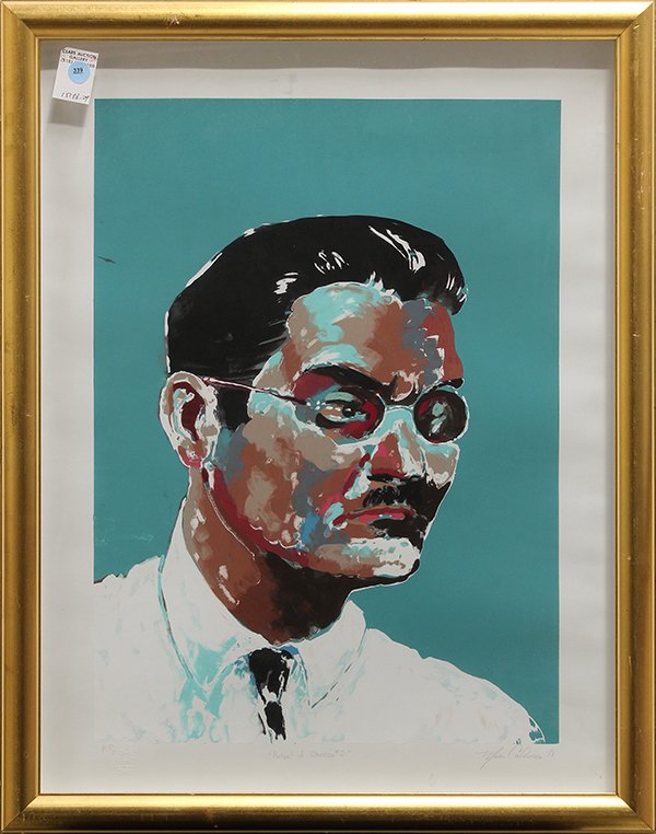 Serigraph, Mario Calvano: Framed serigraph, "Portrait of Orozco #2," 1998, by Mario Calvano (Californian, 20th/21st century), signed in pencil and dated lower right, overall: 28.25"h x 22.25"w