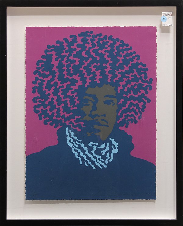 Silkscreen, John Van Hamersveld, Jimi Hendrix: Framed silkscreen, Jimi Hendrix, by John Van Hamersveld (American, b.1947), signed in pencil lower right, from an edition of 50, overall: 28"h x 23"w