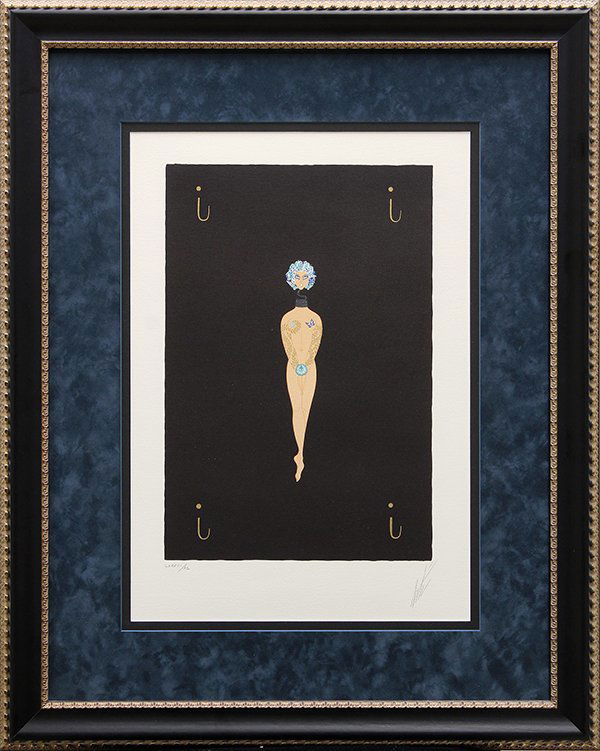 Framed serigraph, "I," from the Alphabet Suite, by: Framed serigraph, "I," from the Alphabet Suite, by Romain de Tirtoff Erte (Russian/French, 1892-1990), pencil signed and numbered edition of 100 roman numerals, overall: 30"h x 23'w