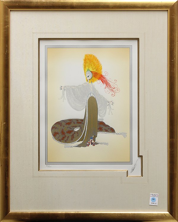 Serigraph, Erte, L'Orientale: Framed serigraph, "L'Orientale," by Romain de Tirtoff Erte (Russian/French/American, 1892-1990), pencil signed and numbered edition of 300 within lower margin, overall: 34"h x 27"w