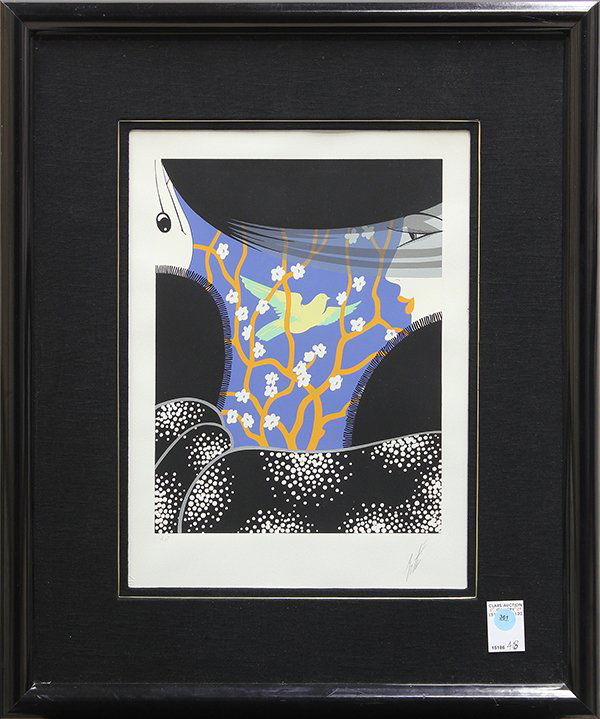 Serigraph, Erte, Spring: Framed serigraph, ''Spring,'' 1975, from "The Four Seasons Suite," by Erte (Romain de Tirtoff) (Russian/French/American, 1892-1990), pencil signed lower right, inscribed artist's proof lower left, bea