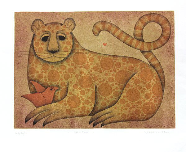 Lithograph, etching, Carol Jablonsky, Cheetah, Bir: (Lot of 2) Unframed lithograph, "Cheetah," and an etching with intaglio, "Two Nests," by Carol Jablonsky (American, 1939-1992), each pencil signed, titled, and numbered editions of 100 and 300 within