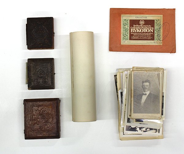 Collection of approximately 123 vintage photograph: Collection of approximately 123 vintage photographs including portraits, scenery, and lifestyles; daguerreotypes, ambrotype. and an envelope containing negatives