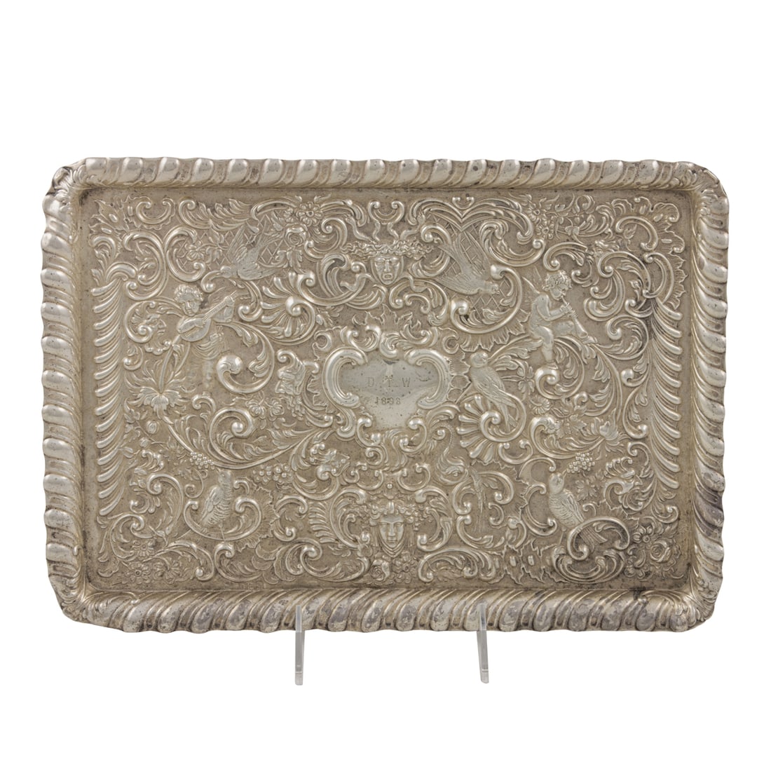 An English Art Nouveau sterling repousse tray, William Comyns, London, circa 1897 (1 of 2)