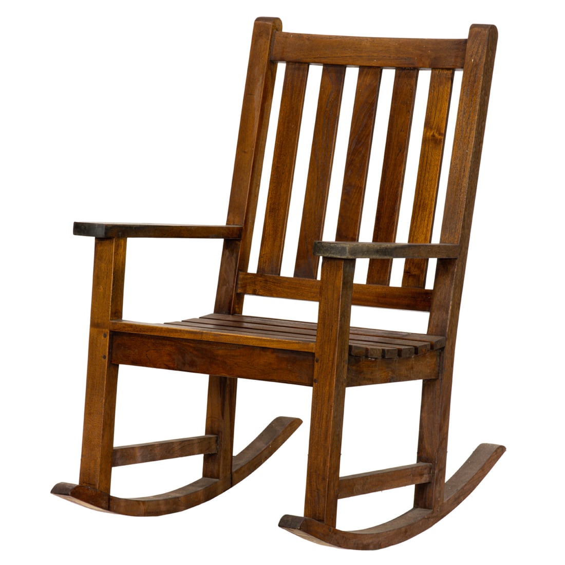 An Arts and Crafts oak rocker with slat seat: An Arts and Crafts oak rocker with slat seat, 42"h x 25.5"w; 20.5"d (seat)