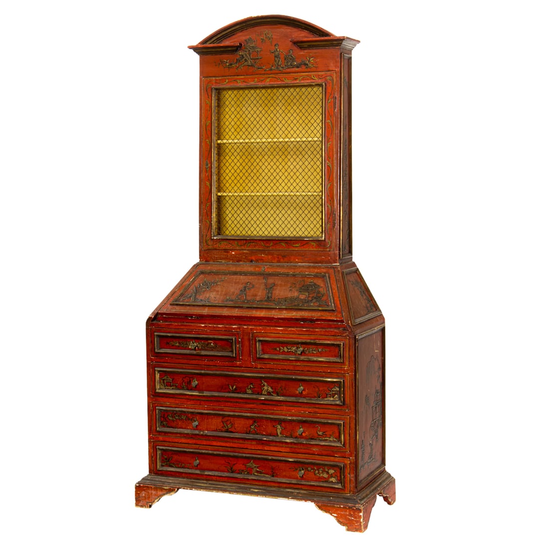 A diminutive George III style parcel gilt chinoiserie secretary bookcase, first half 20th century (1 of 5)