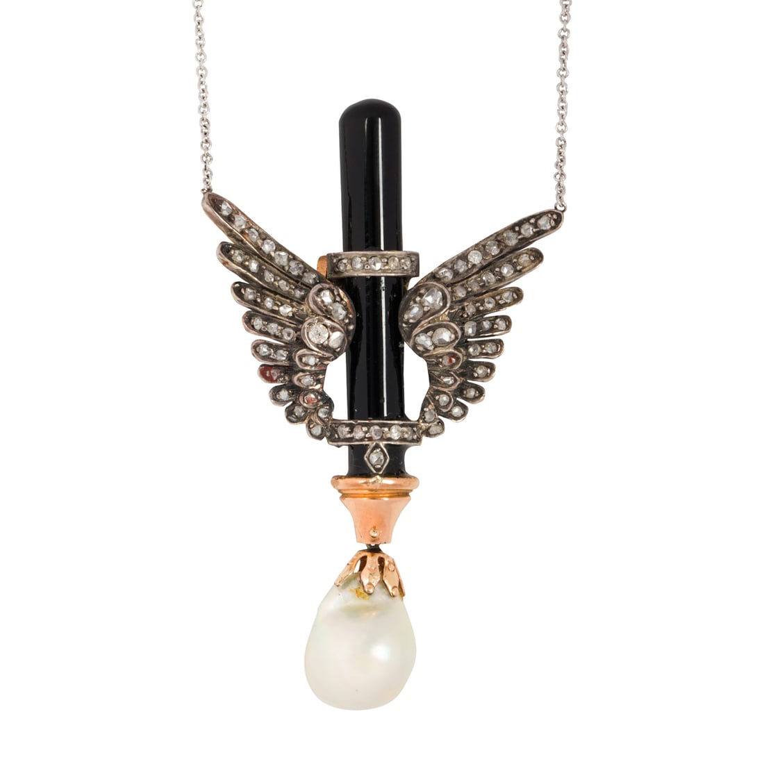 A diamond, chalcedony, pearl and 18k gold pendant (1 of 2)