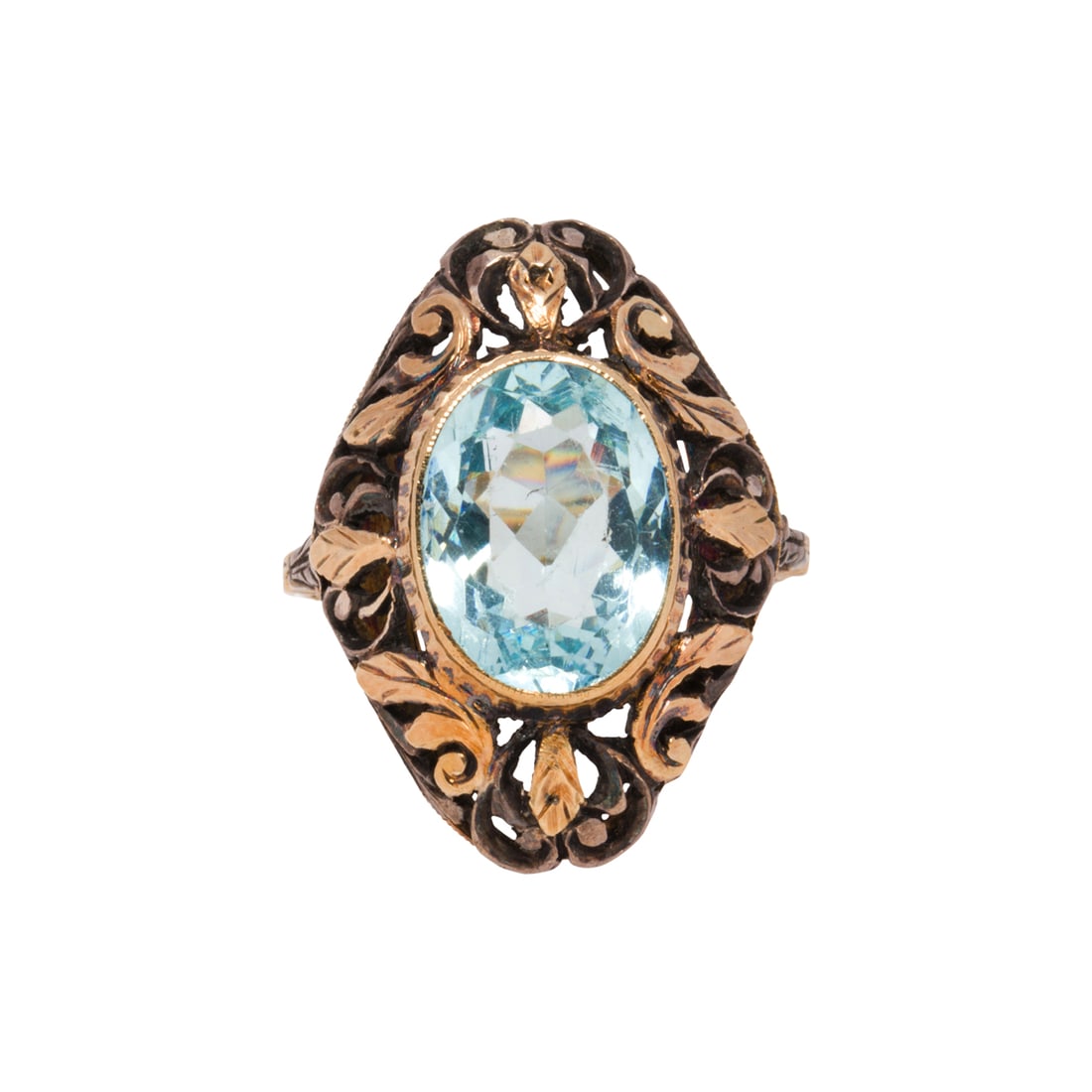 An antique blue topaz, 14k gold and silver ring (1 of 2)