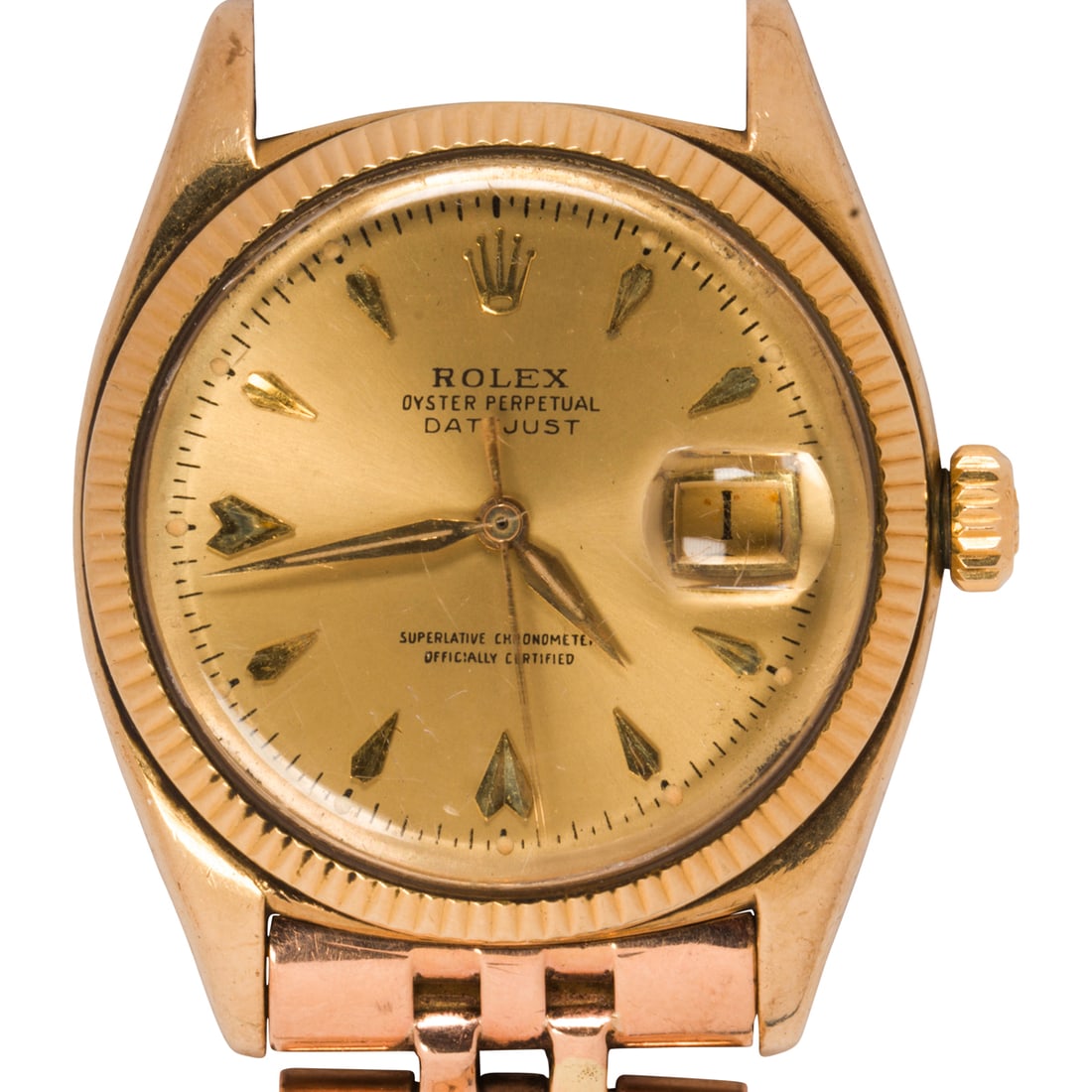 An 18k Gold Rolex oyster perpetual datejust circa 1970-1979 wristwatch (1 of 2)