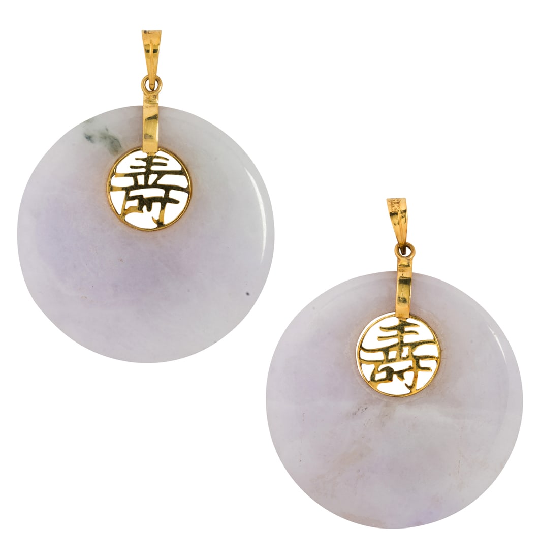 A pair of Chinese jadeite and 14k gold pendants (1 of 1)