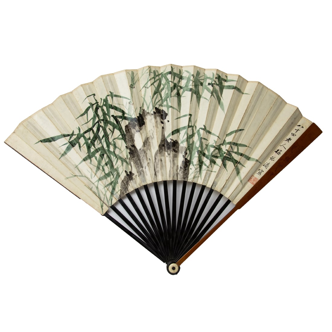 Mei Zhenying (1843-1928) and Ma Jiatong (1865-1937) - Bamboo with Rocks and Calligraphy (1 of 2)