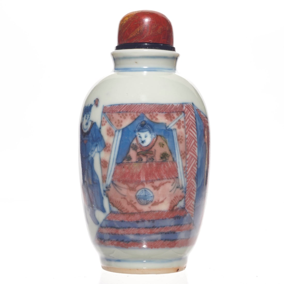 A Chinese underglaze blue and copper-red snuff bottle (1 of 2)