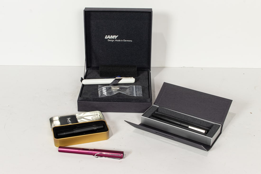 A group of German fountain and roller ball pens with boxes including Faber-Castell Classic Anello (1 of 1)