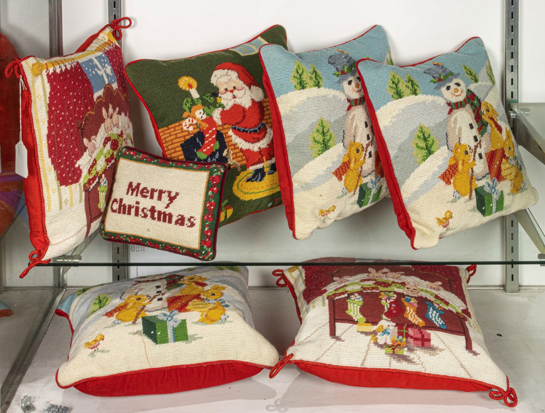 Seven Holiday needlepoint throw pillows (1 of 1)