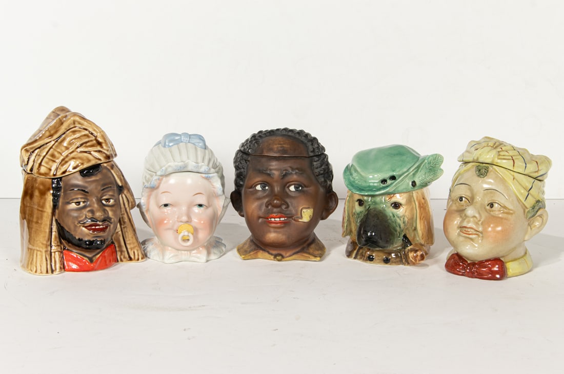 Five Continental ceramic novelty portrait tobacco jars (1 of 1)