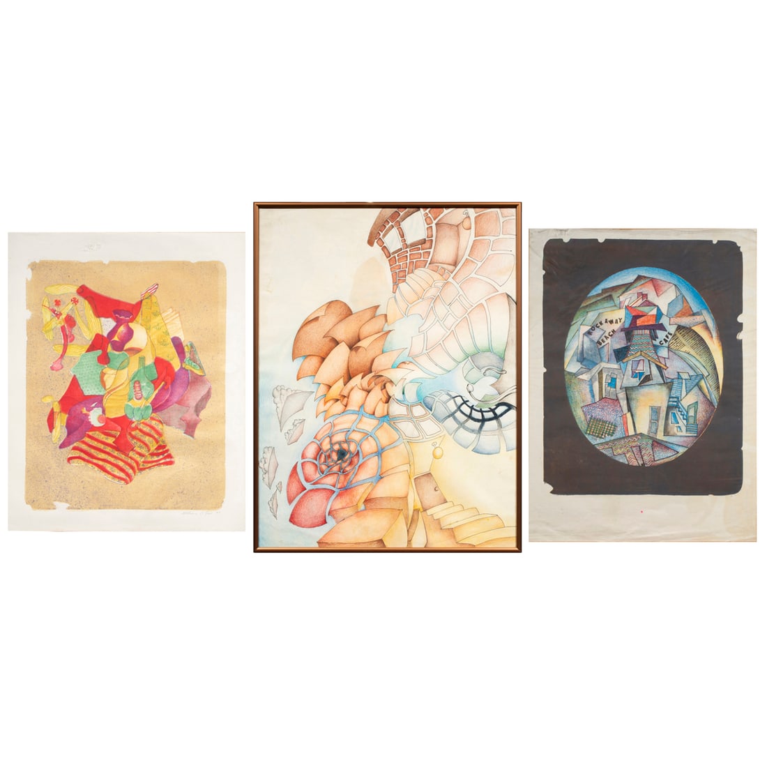 Work on paper and Prints, William Alexander Gaw: (lot of 3) William Alexander Gaw (American, 1891-1973), Untitleds, original color pencil on paper and two lithographs in colors, one pencil signed and dated 1963 lower right, sheet (largest): 23"h x 1