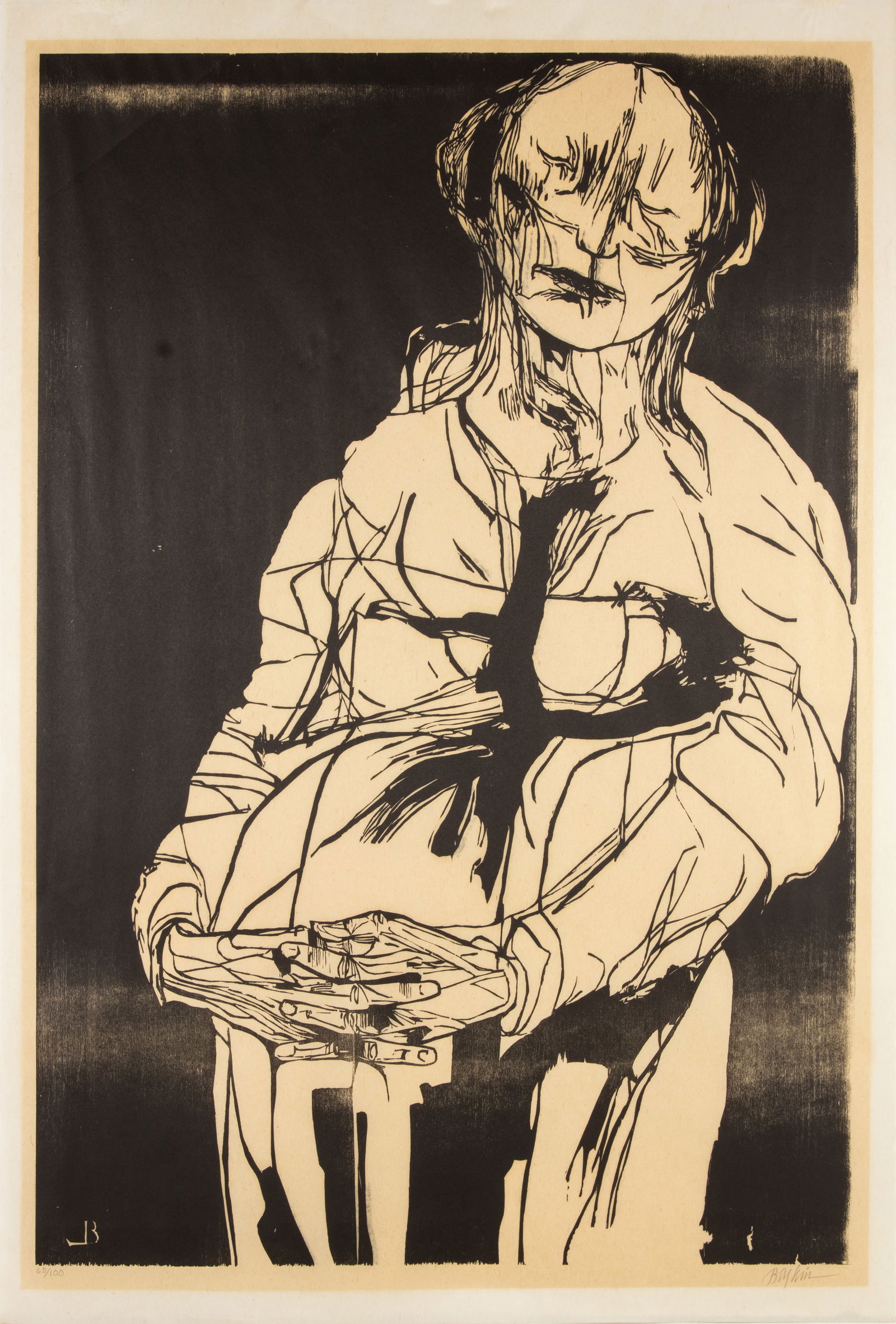 Print, Leonard Baskin: Leonard Baskin (American, 1922-2000), Untitled, lithograph, pencil signed lower right, edition 65/100, sheet (unframed): 35.25"h x 24"w