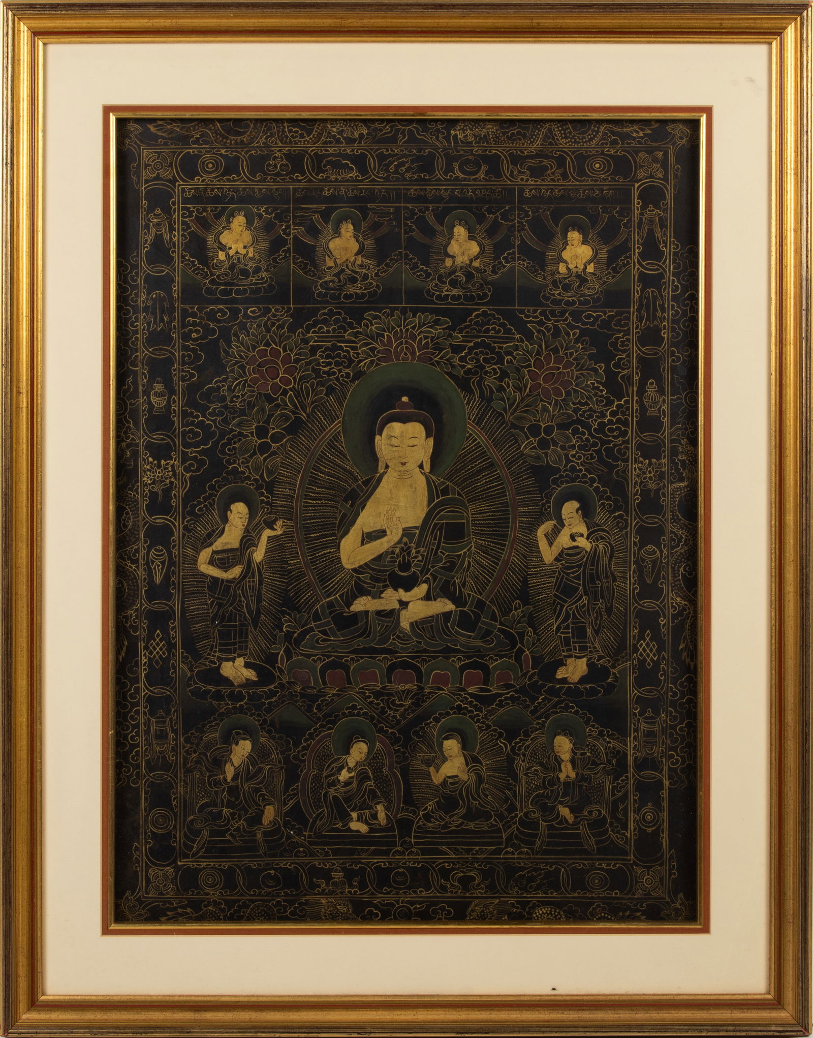 A Chinese black ground thangka depicting Shakyamuni Buddha (1 of 1)