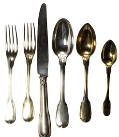 An assembled European silver and silver gilt flatware set in the Fiddle and Thread pattern